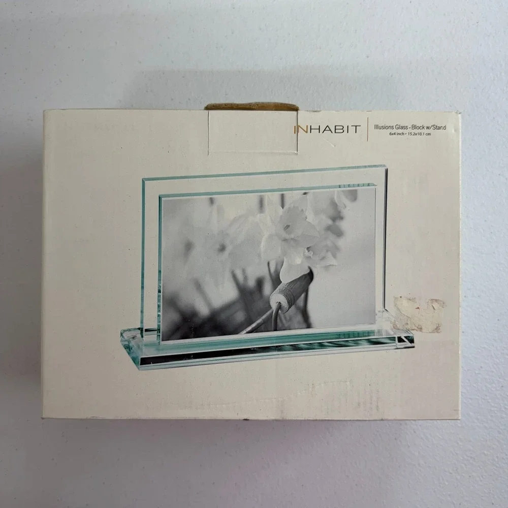 NEW Inhabit Illusions Glass block with stand picture frame indoor home decor 4x6